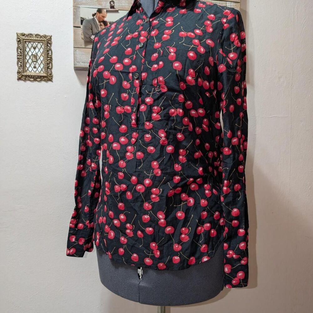 Jcrew Women's Sheer Black Cherry Print Blouse